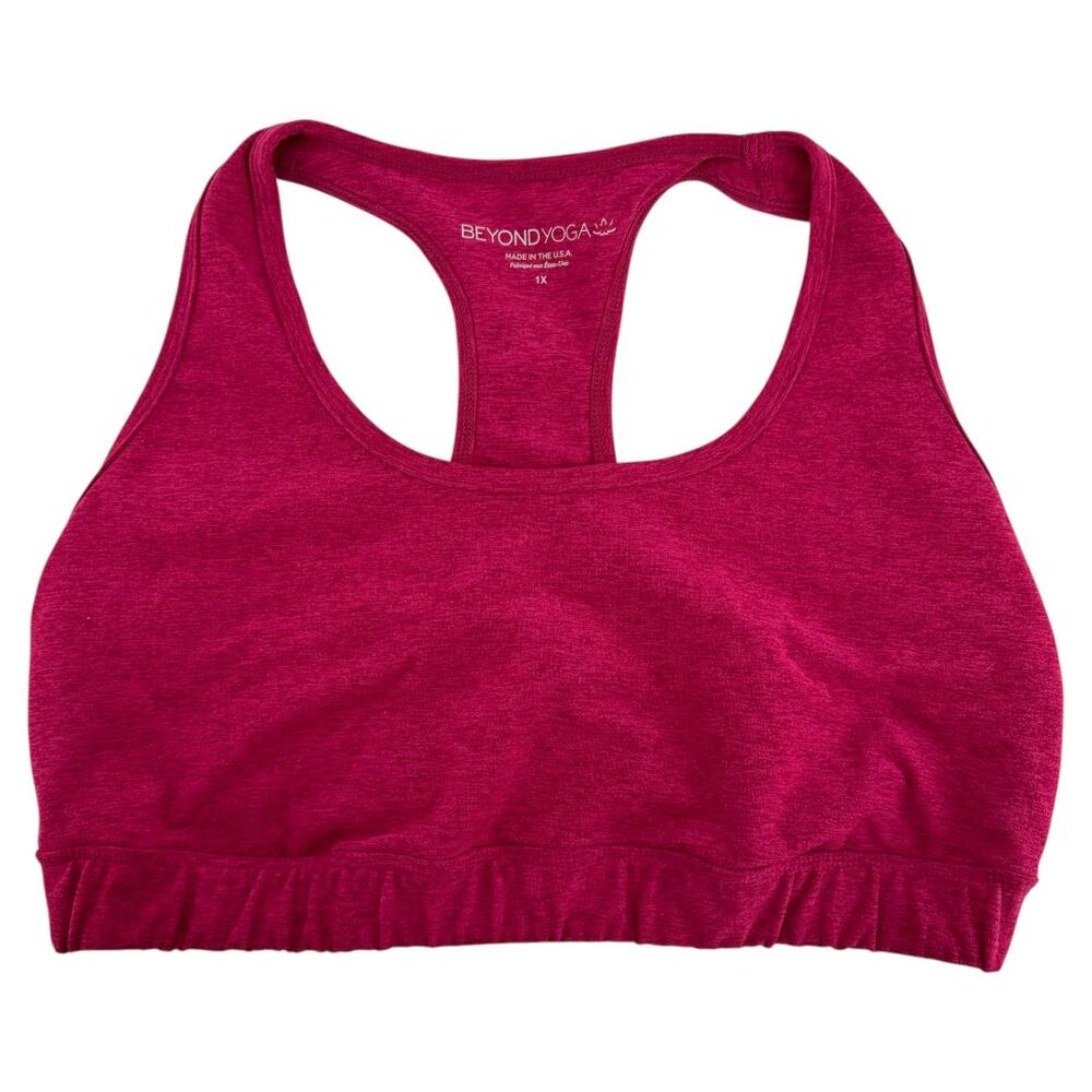 Beyond Yoga Got Your Back Sports Bra Racerback Yoga Gym Spacedye Heather Pink 1X